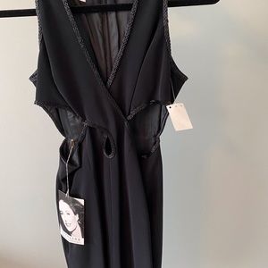 Beaded black cocktail dress with side cutouts